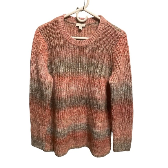 J Jill Women’s Wool Blend Pink and Gray Ombre Stripe Knit Sweater - Picture 1 of 9